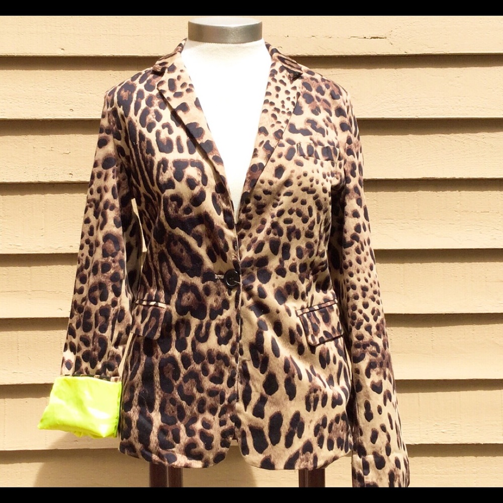 Love Culture leopard blazer w/ chartreuse lining,L